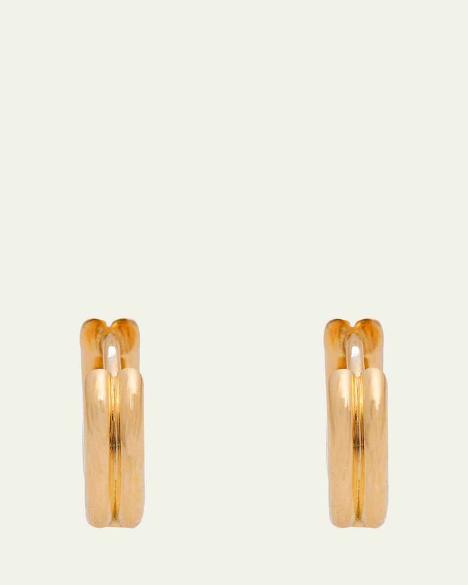 18K Yellow Gold Double Link Huggie Earrings, Medium